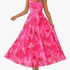 Floral Pink Maxi Dress with Fitted Bodice